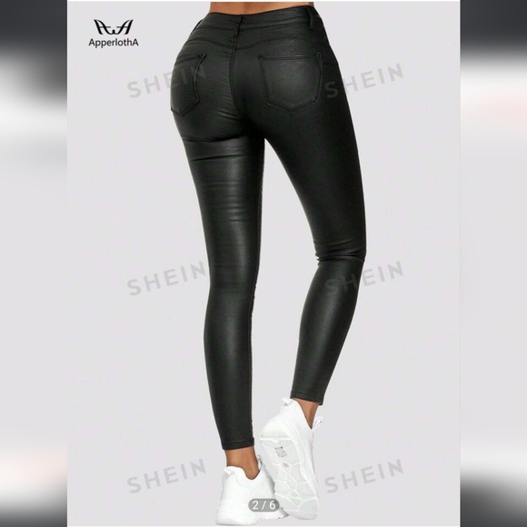 SHEIN Apperloth A High Waist PU Vegan Leather Skinny Pants NWT Size L - Picture 2 of 10